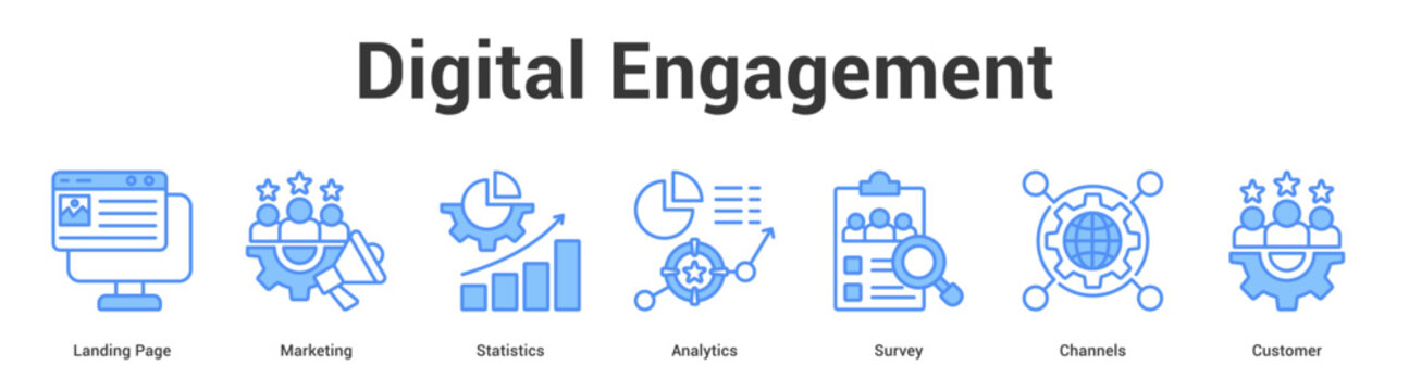 Digital Engagement web banner icon set vector illustration concept for business with icon of Landing Page, Marketing, Statistics, Analytics, Surv.