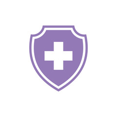 Obraz premium Simple Cross Healthcare Shield Icon Logo Template