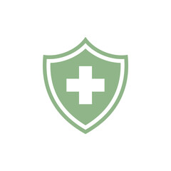 Obraz premium Simple Cross Healthcare Shield Icon Logo Template
