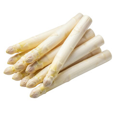 A pile of fresh white asparagus on a black background