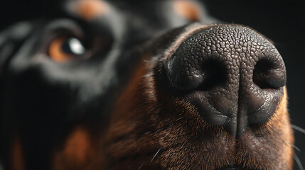 Intimate close-up portrait of a loyal Doberman's textured wet nose, highlighting its keen sense of smell and gentle expression