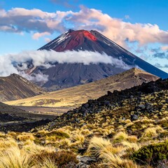Majestic Mount Ngauruhoe - A Volcanic Peak in New Zealand.