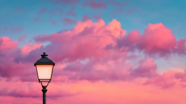 Cloud shape and Imagination daydream, a lamppost against a pastel sky.
