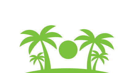 Obraz premium Green Palm Trees Silhouette with Sun on White Background