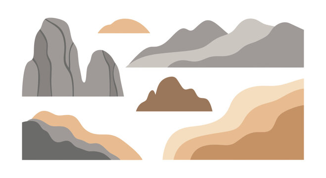 Abstract Mountain Landscape Vector Set.Minimalist Nature Elements