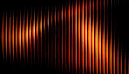 Abstract digital technology background with glowing orange and amber vertical waves on black. Futuristic cyber data stream aesthetic with vibrant light rays and dark creative backdrop.