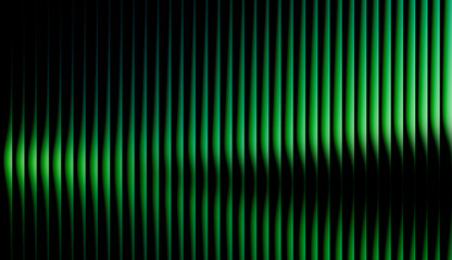 Abstract digital technology background with glowing emerald green vertical waves on black. Futuristic cyber data stream aesthetic with minimalist light rays and dark creative backdrop.