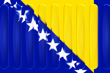 Obraz premium Stylized Flag of Bosnia and Herzegovina in a Contemporary Abstract Graphic Design Featuring Vertical Rounded Bars with Blue and Yellow Tones and White Stars