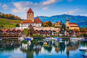 Spiez, Switzerland Townscape at Blue Hour