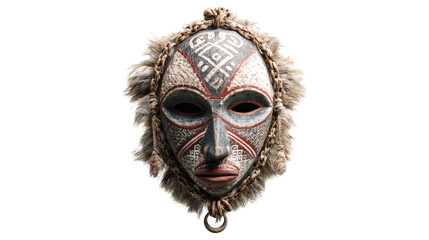 Indigenous handmade mask with authentic details, cultural heritage, isolated on a white background