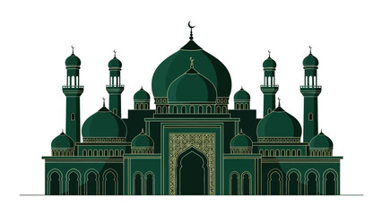 Fototapeta premium Islamic Mosque Building Vector Illustration with Domes and Minarets