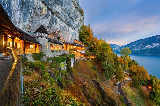 St. Beatus Caves Overlooking  Lake Thun, Switzerland