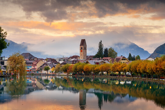 Interlaken, Switzerland Townscape on the Aare River