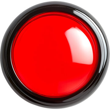 Top view of glossy red button with metallic rim, abstract drink or light effect texture. Isolated on transparent background..Tags: