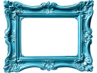 Rustic blue rectangular decorative frame with aged texture and artistic vintage style. Isolated on transparent background.