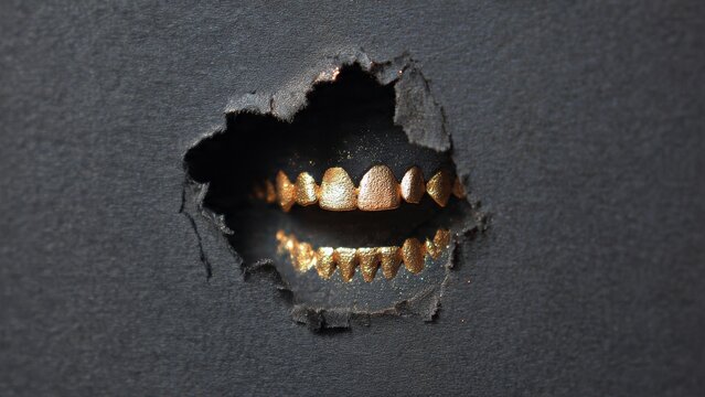Gold Teeth Revealed Through Torn Black Paper - Dental Bling

