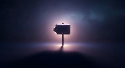 Glowing directional sign in a starry night, symbolizing choice, destiny, or new paths