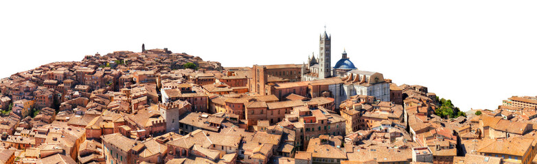 Naklejka premium Panorama of Siena, Italy, showcasing the city's historic architecture and rooftops with sky cut-out