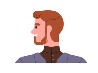 Man profile portrait. Young male in side view with turned head, smiling happy face, beard. Person looking aside with friendly expression. Flat vector illustration isolated on white background. © Good Studio
