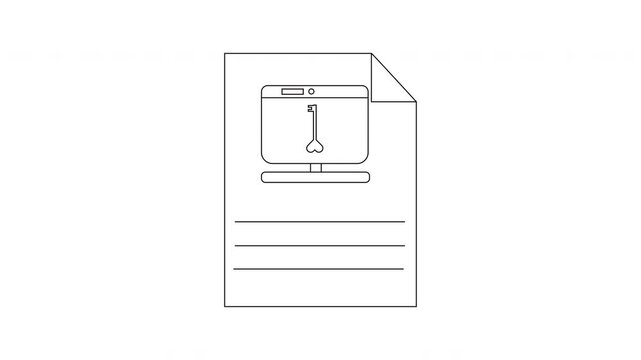 Document with Computer Screen and Key Line Art.