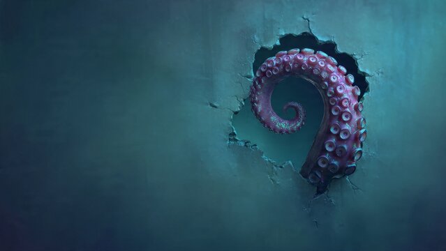 Curled Octopus Tentacle Dripping Purple Ink - Abstract Marine Art

