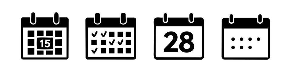 Calendar and date icon set for planning, scheduling and time management. Ideal for productivity apps, event planning, reminders, deadlines, business dashboards and infographics.