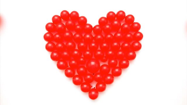 Red candies arranged in heart shape on white surface concept