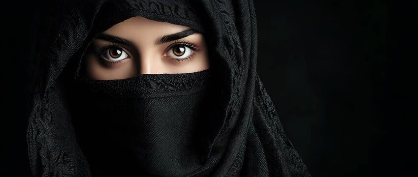 Beautiful Muslim Woman Wearing a Black Hijab and Niqab