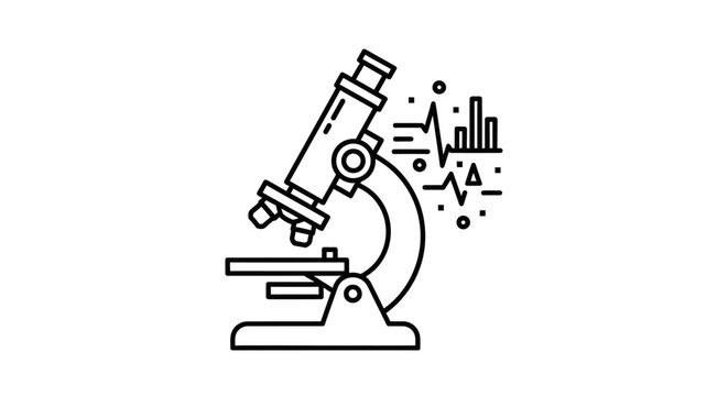 Scientific Research Microscope with Data Analysis Graphs on an Isolated White Background