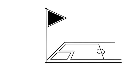Minimalist corner flag on a football or soccer field outline, symbolizing sports and competition, line art on isolated white background © Slamet