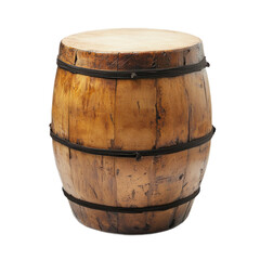 Obraz premium A wooden barrel with black straps on a white background.
