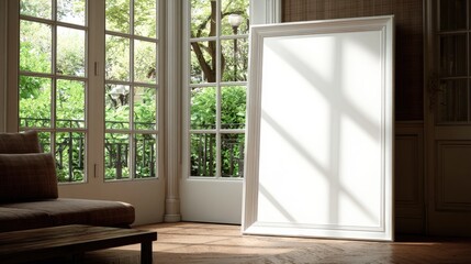 Blank canvas in sunlit room interior decor copy space artistic mockup