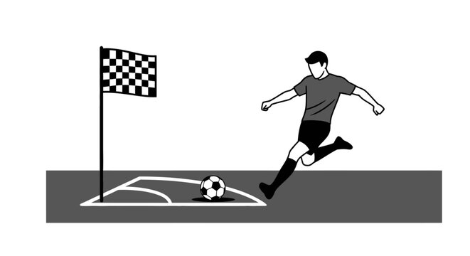 Football Player Kicking Soccer Ball Towards Goal on a Gray Field