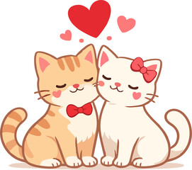 Fototapeta premium cute cat couple valentine flat vector illustration