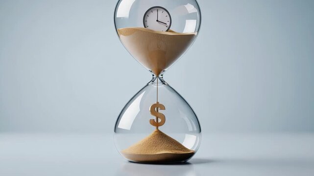 Time is money concept with hourglass and dollar symbol on clean background
