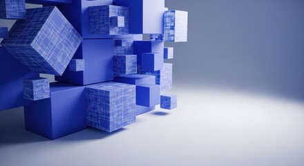 Obraz premium Blue cubes and blocks on a white background.