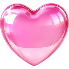 Obraz na płótnie Canvas Glossy pink heart with smooth glass-like surface and reflections, romantic 3D symbol isolated on transparent background.