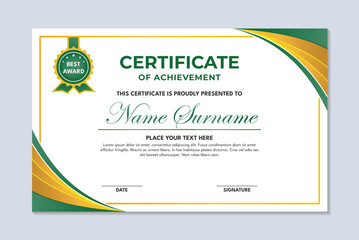 Green and yellow simple curved design achievement certificate template