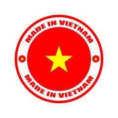 Authentic manufacturing label from Vietnam, showcasing national pride with a vibrant red circle and yellow star, perfect for global product branding and origin identification