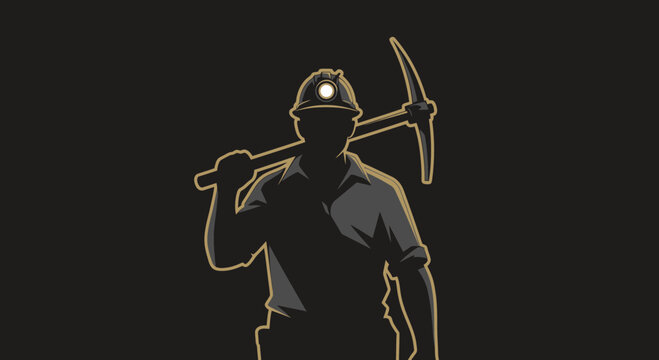 Silhouette of a miner holding a pickaxe Vector