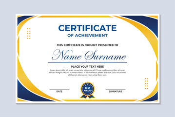 Blue and yellow simple design achievement certificate template