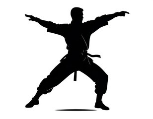 Martial Arts Silhouette - Warrior in Focused Stance.