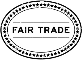 Grunge black fair trade word oval rubber seal stamp on white background