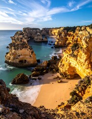 Marinha Beachs Breathtaking Cliffs and Turquoise Waters in Algarve, Portugal.