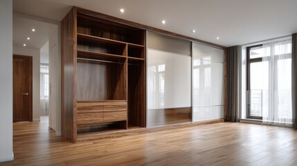Obraz premium Modern interior design of a minimalistic living space with wood accents