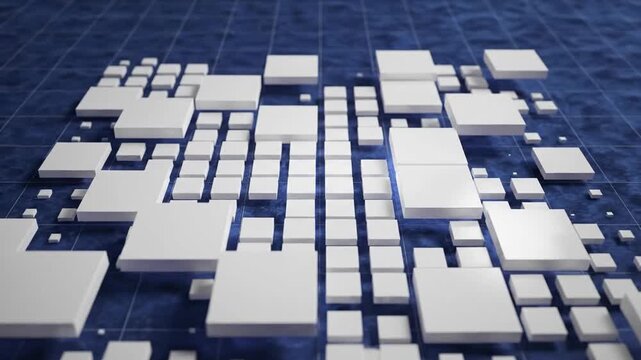 Abstract square grid pattern with depth on a blue digital background