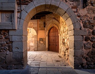 Medieval Archway in Trujillo, Spain - A Glimpse into History.