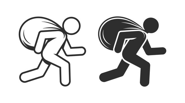 Sprinting criminal figure carrying a large sack, symbolizing theft, robbery, and escape