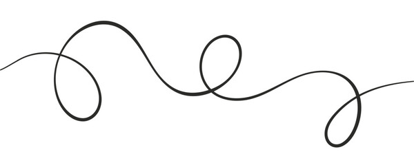 Line squiggle curvy with cable wiggly wavy for continuous black curly. Divider element stroke with abstract white border for decoration doodle drawing. Drawn hand line with loops curve.