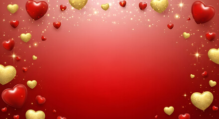 Golden & Red Hearts Sparkle Frame &ndash; Festive Happy Valentine's Day Border